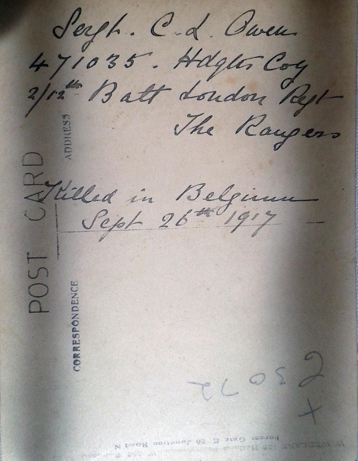 Serjeant Cecil L Owen's picture reverse