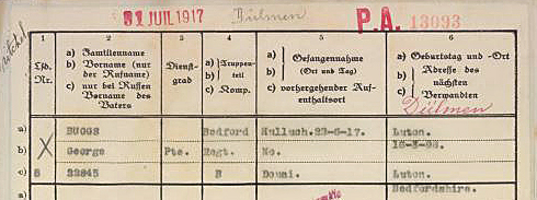 George Buggs PoW record